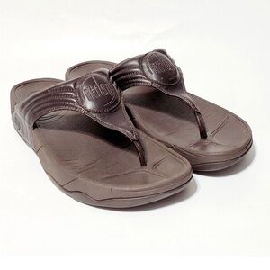 Fitflop Flip Flop Sandals Women 7 Walkstar Brown Leather Thong Slip On Comfort